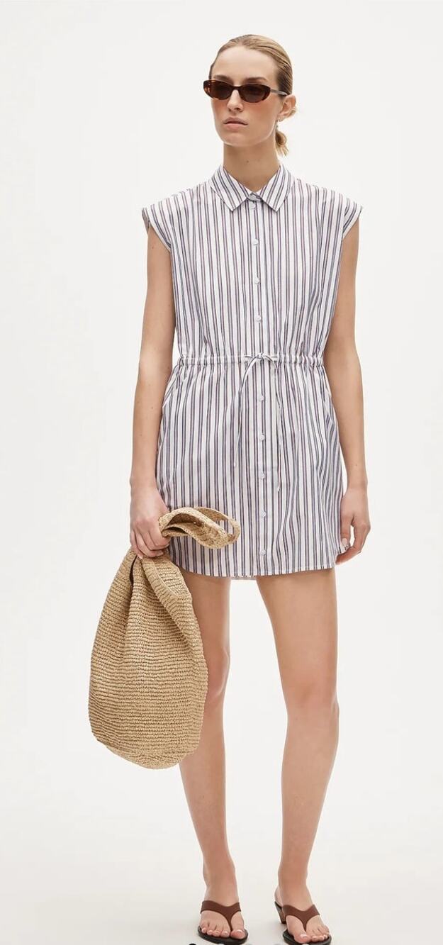 NWT J. Crew Mini Cap-Sleeve Shirt-Dress In Striped Cotton Poplin White/Multi 0
